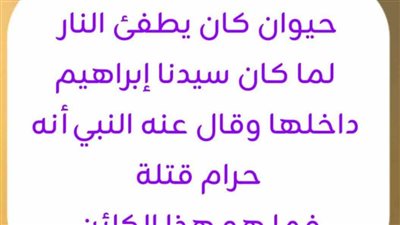 حيوان كان يطفئ النار لما كان سيدنا إبراهيم داخلها وقال عنه النبي أنه  حرام قتلة  فما هو هذا الكائن